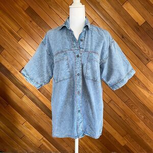 Vintage 80s/90s Acid Wash Button-Up with Neon Details